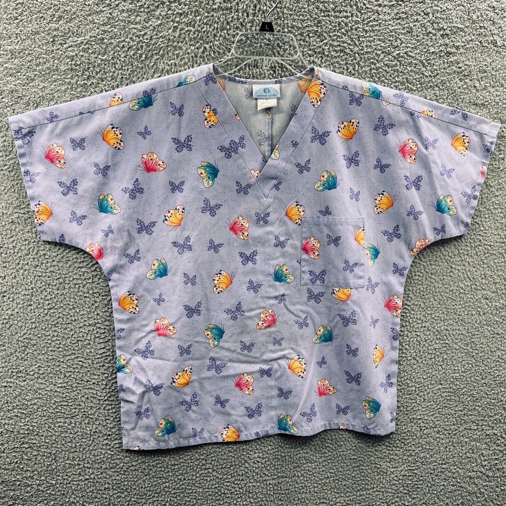 Womens Butterfly Scrub Top M Pastel Cottage Medical Nurse Healthcare Uniform
